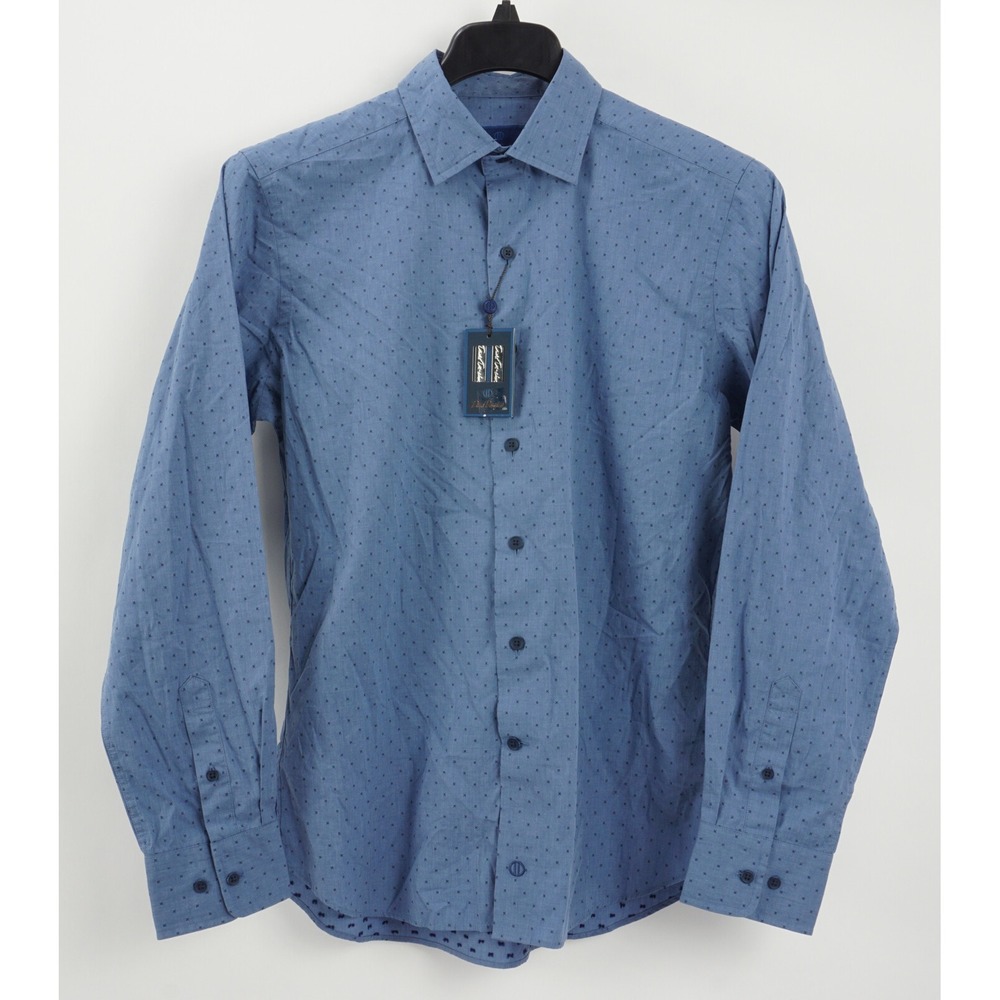 New David Donahue Heathered Dobby Fusion Shirt Men's Medium Poplin‎ Denim Blue